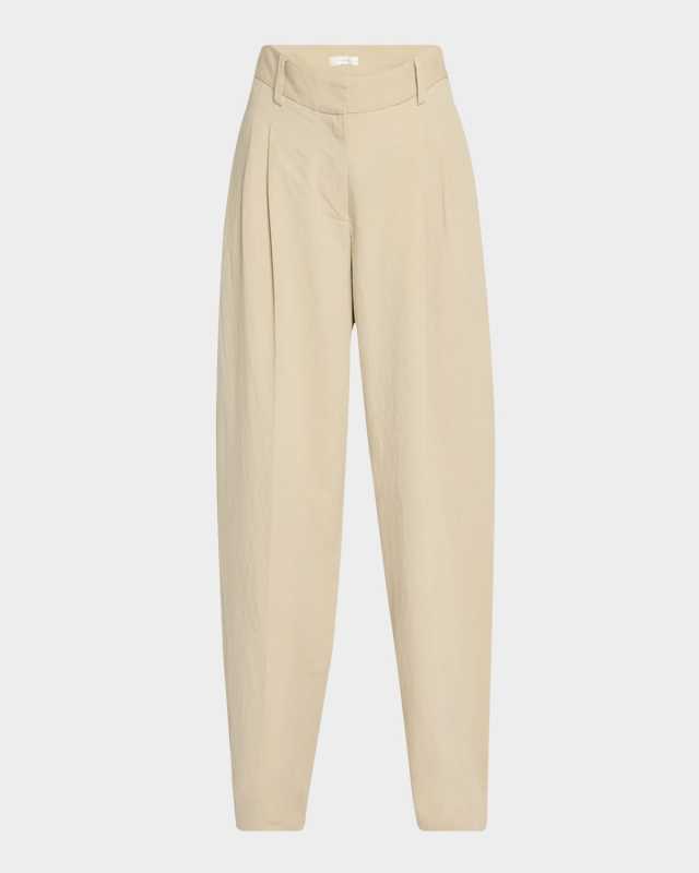 Lilas Pleated Wide-Leg Cotton-Linen Pants